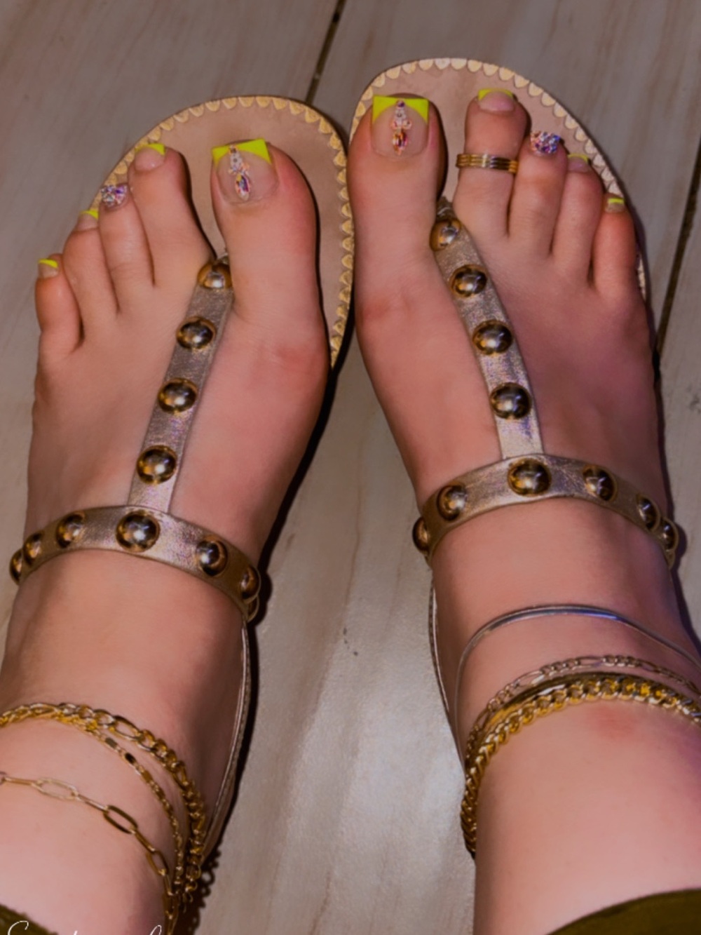 PRE LOVED LILLY PULITZER Gold Studded T-Strap Women's Sandals
